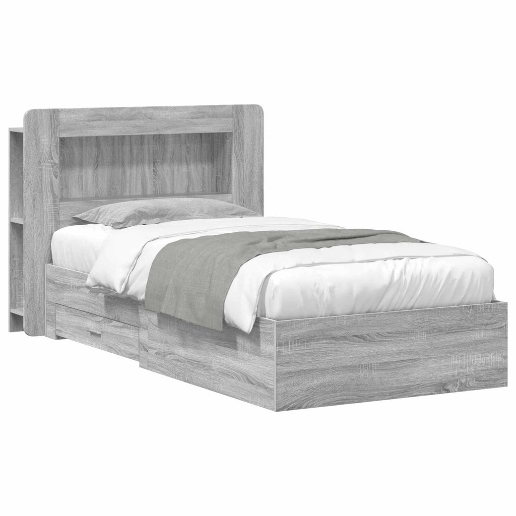 Bettgestell mit Stauraum Grau Sonoma 100 x 200 cm Holzwerkstoff