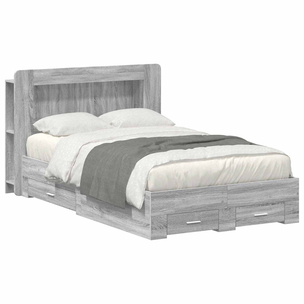 Bettgestell mit Stauraum Grau Sonoma 120 x 190 cm Holzwerkstoff