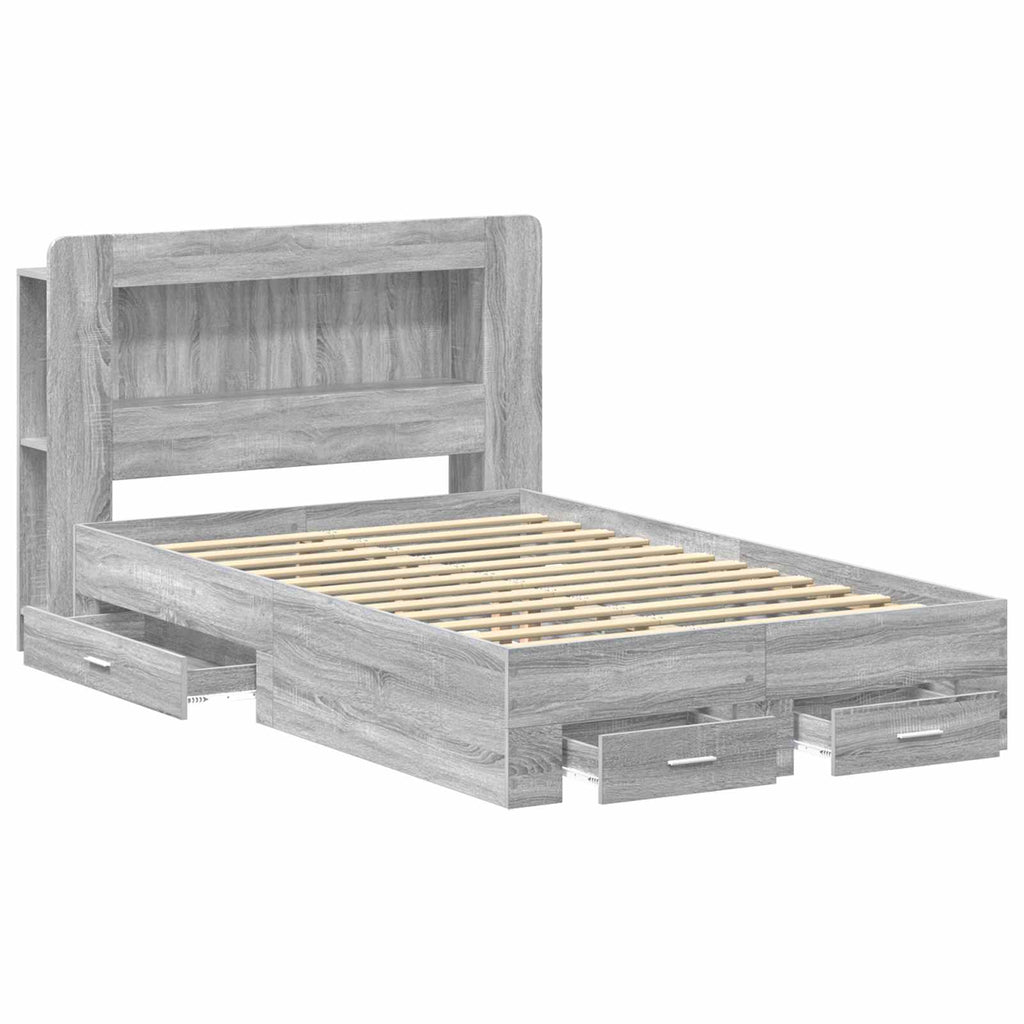 Bettgestell mit Stauraum Grau Sonoma 120 x 190 cm Holzwerkstoff