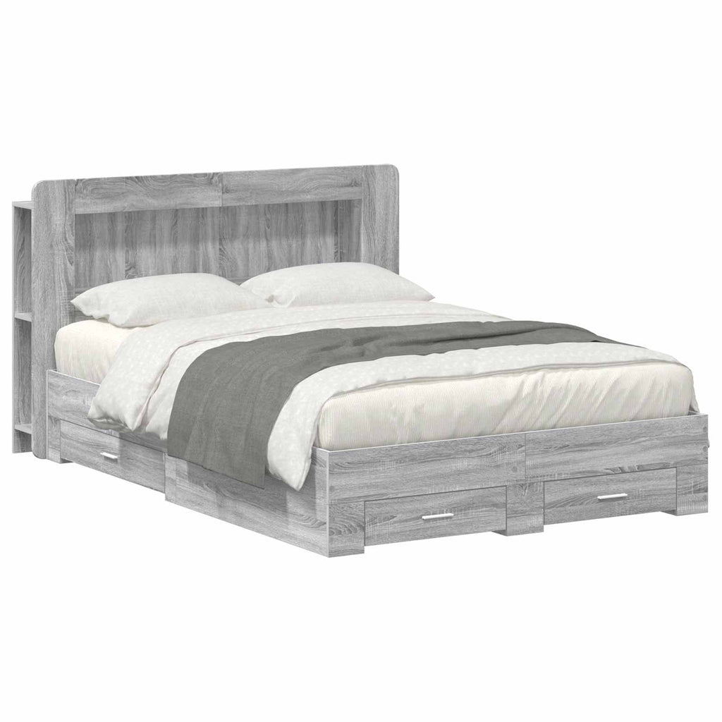 Bettgestell mit Stauraum Grau Sonoma 135 x 190 cm Holzwerkstoff