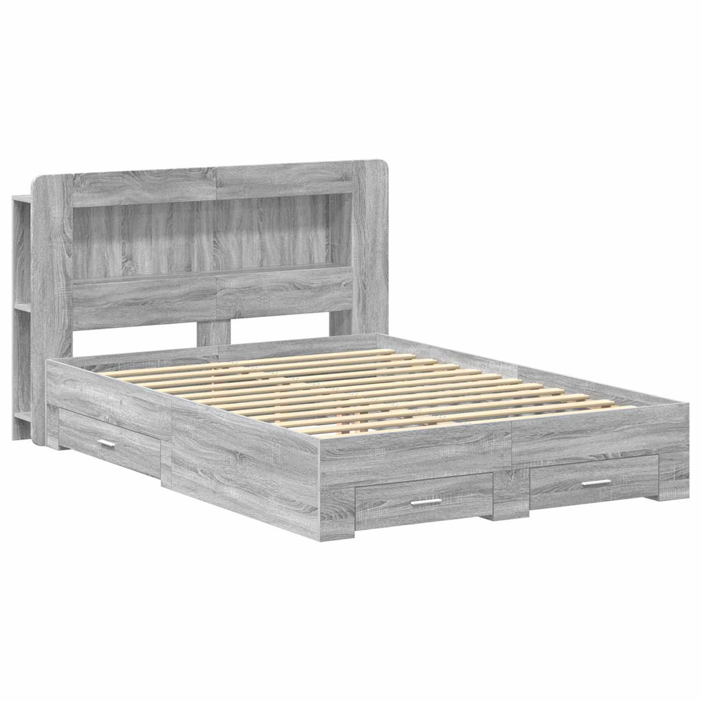 Bettgestell mit Stauraum Grau Sonoma 135 x 190 cm Holzwerkstoff