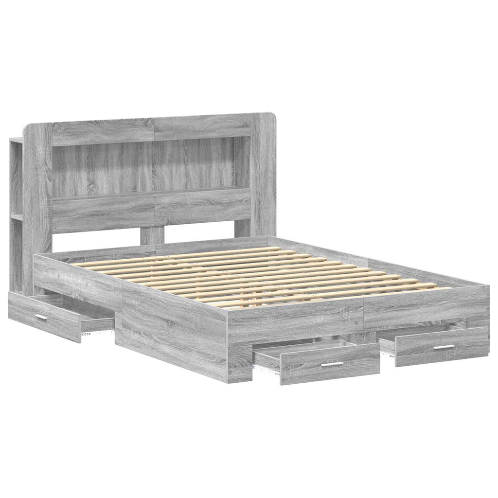 Bettgestell mit Stauraum Grau Sonoma 135 x 190 cm Holzwerkstoff