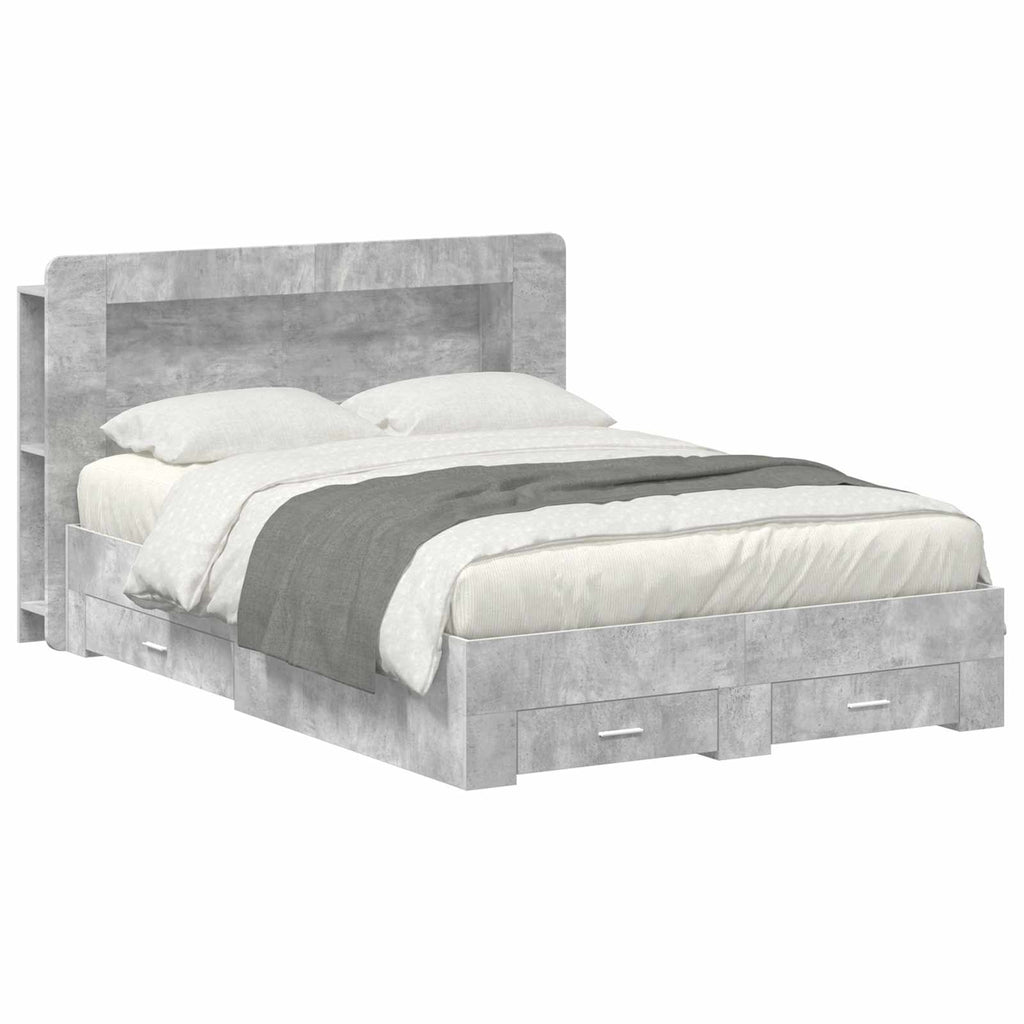 Bettgestell mit Stauraum Betongrau 150 x 200 cm Holzwerkstoff