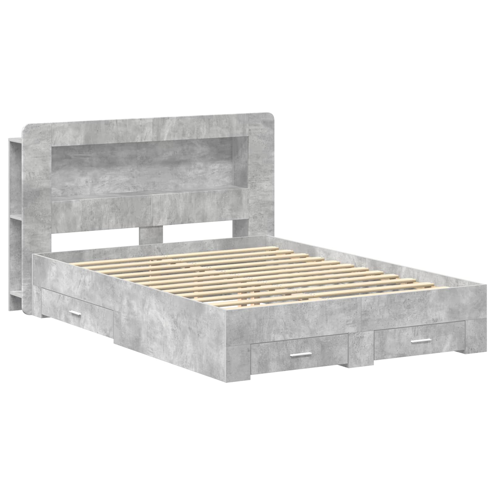 Bettgestell mit Stauraum Betongrau 150 x 200 cm Holzwerkstoff