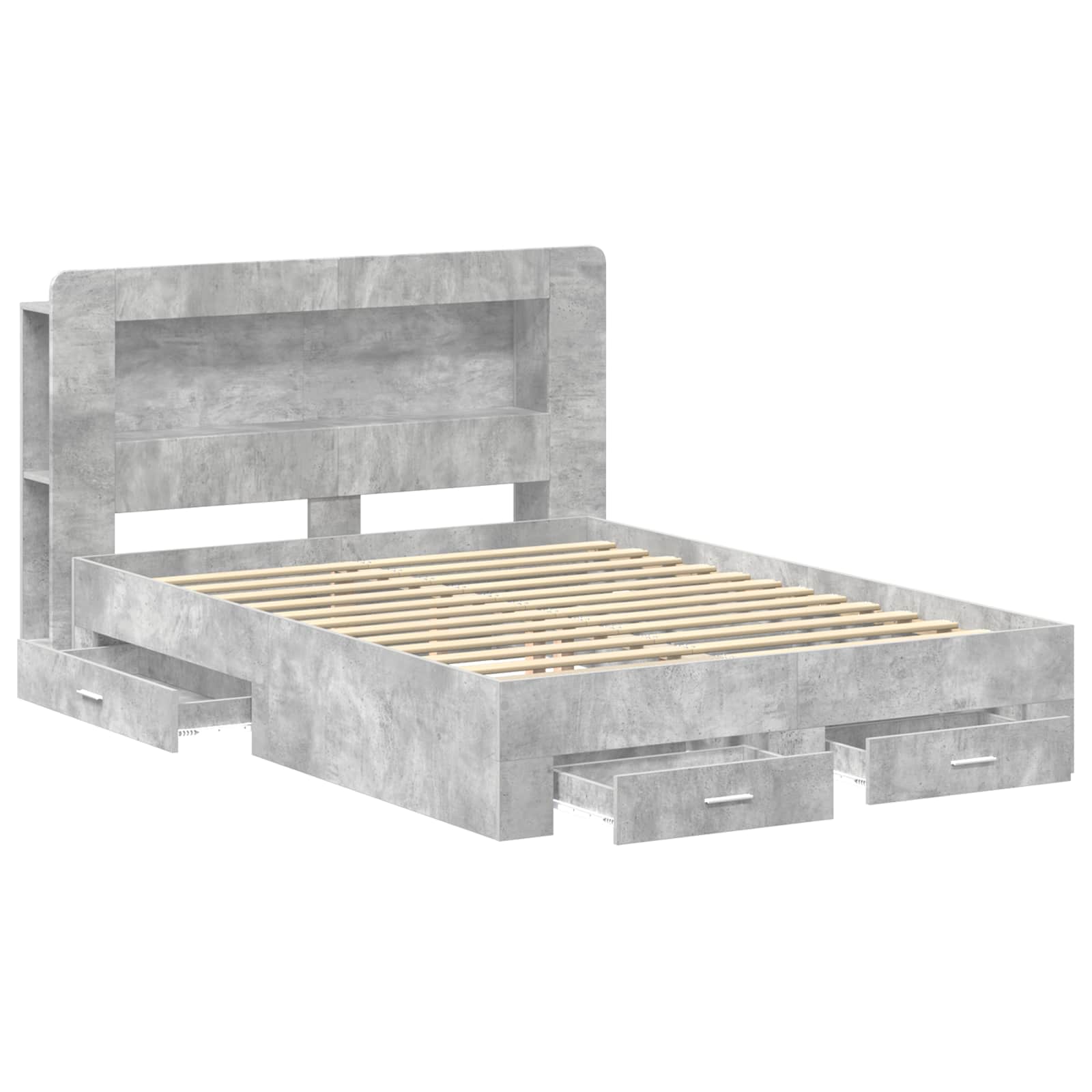 Bettgestell mit Stauraum Betongrau 150 x 200 cm Holzwerkstoff