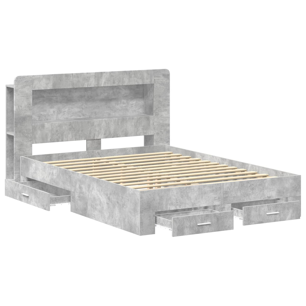 Bettgestell mit Stauraum Betongrau 160 x 200 cm Holzwerkstoff