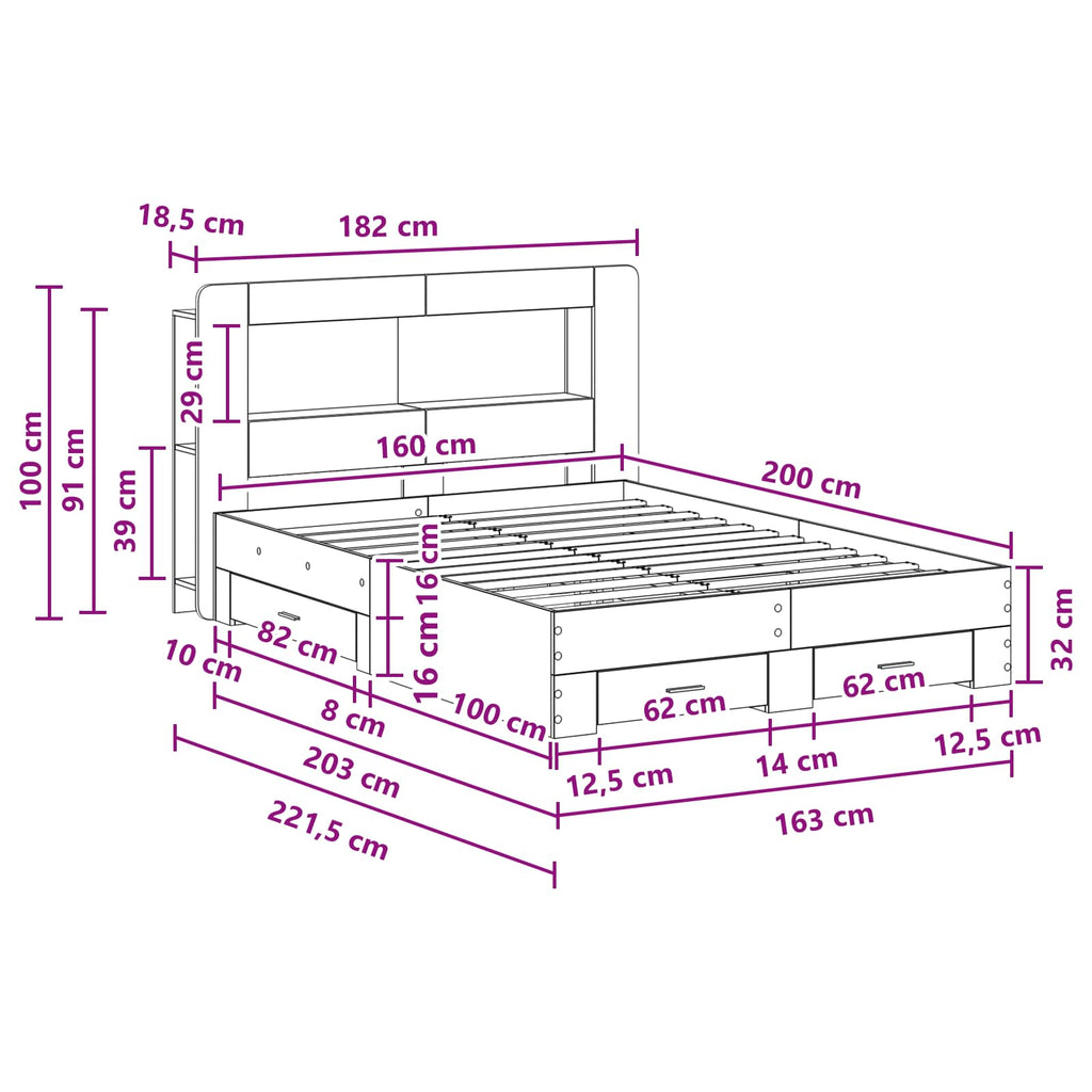 Bettgestell mit Stauraum Betongrau 160 x 200 cm Holzwerkstoff