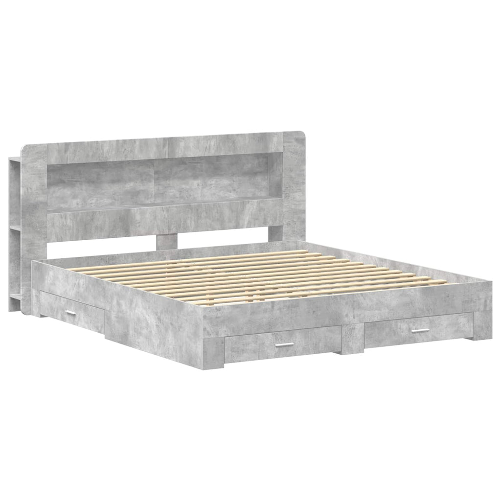 Bettgestell mit Stauraum Betongrau 200 x 200 cm Holzwerkstoff