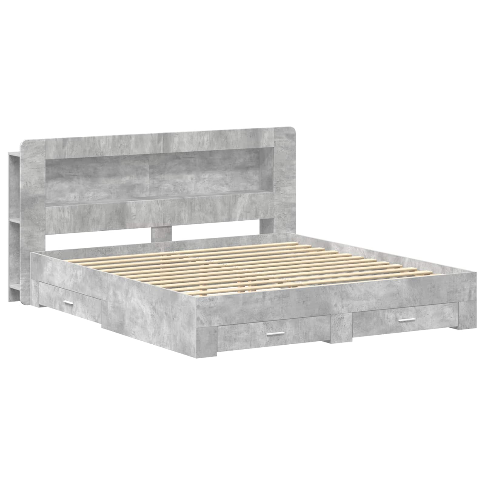 Bettgestell mit Stauraum Betongrau 200 x 200 cm Holzwerkstoff
