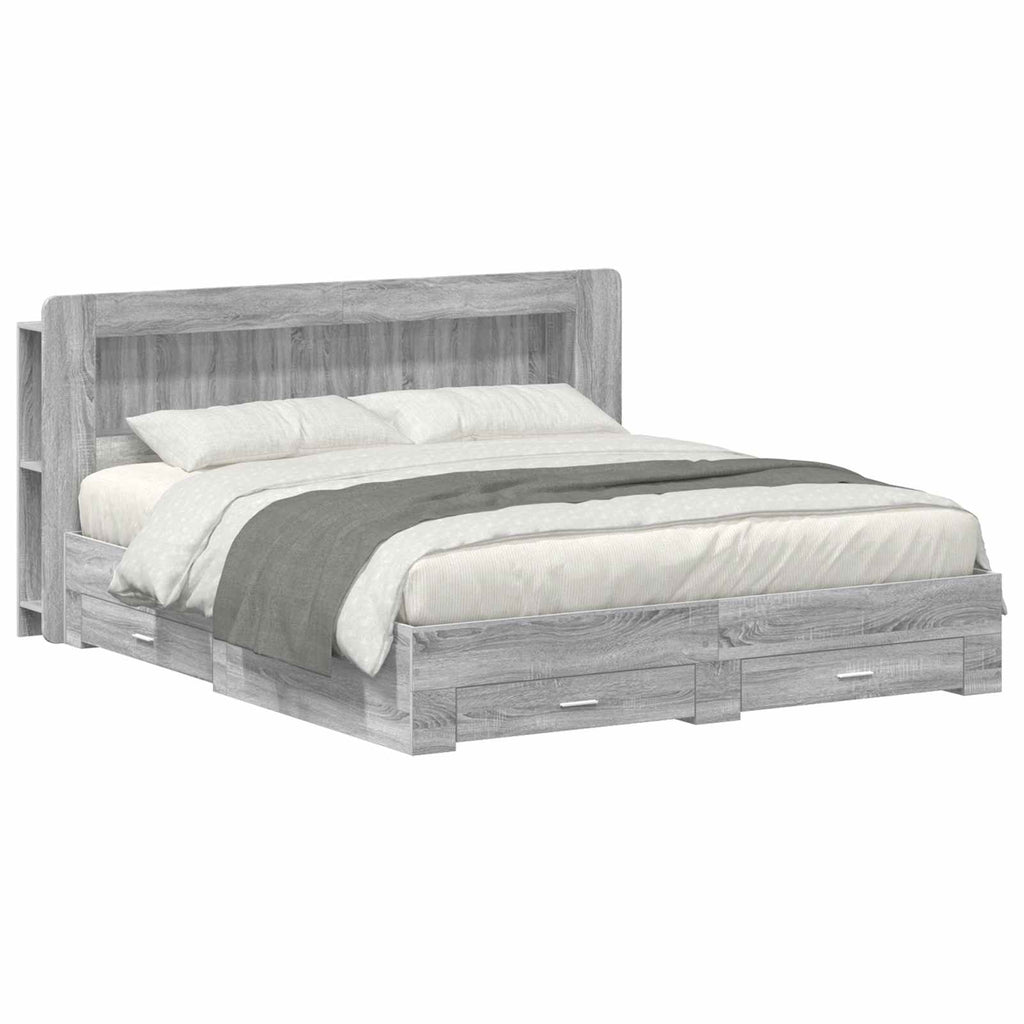 Bettgestell mit Stauraum Grau Sonoma 200 x 200 cm Holzwerkstoff