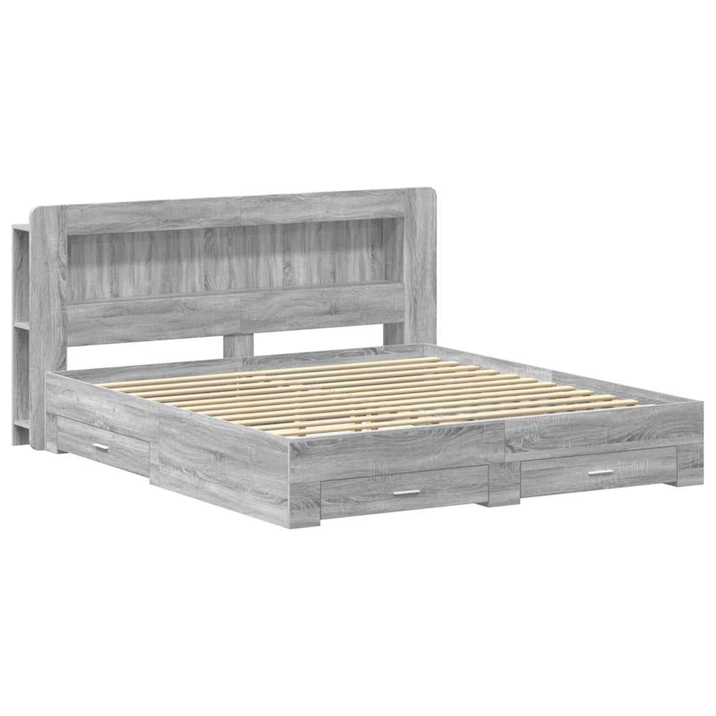 Bettgestell mit Stauraum Grau Sonoma 200 x 200 cm Holzwerkstoff