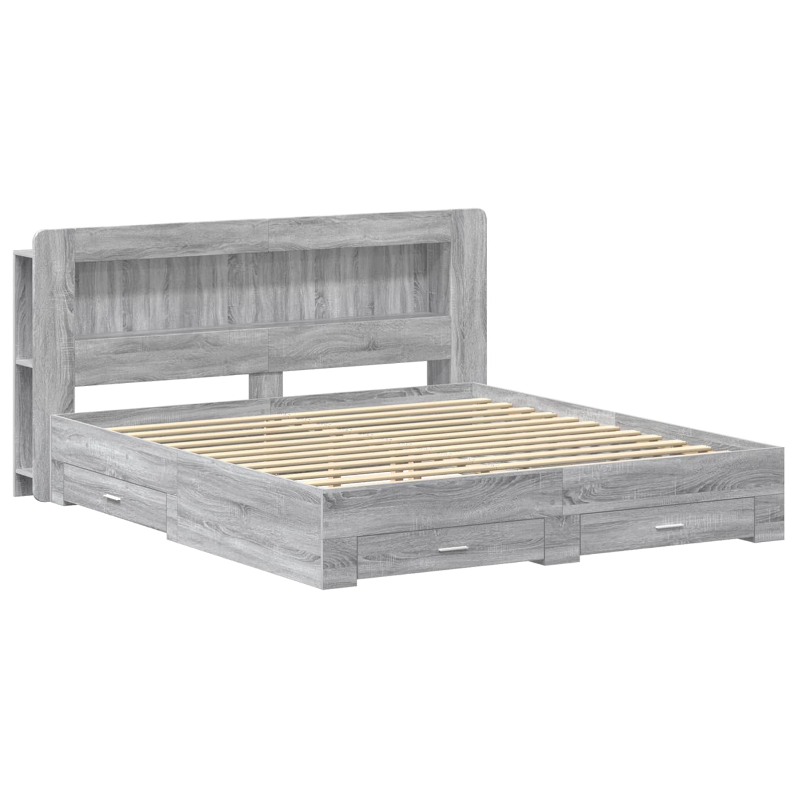 Bettgestell mit Stauraum Grau Sonoma 200 x 200 cm Holzwerkstoff