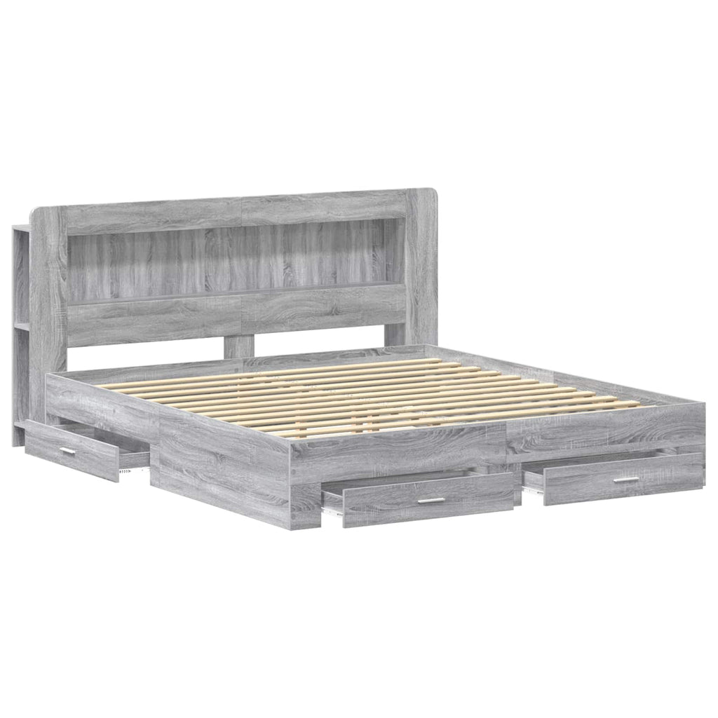 Bettgestell mit Stauraum Grau Sonoma 200 x 200 cm Holzwerkstoff
