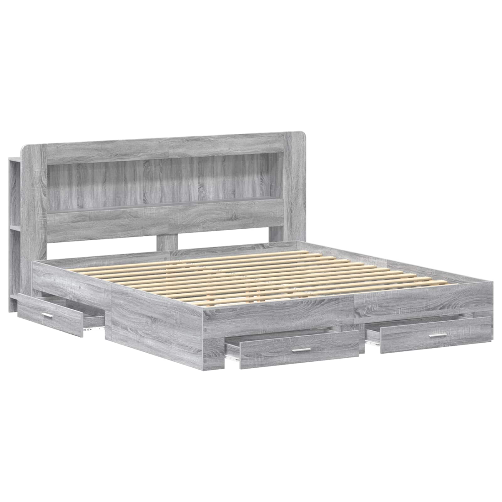 Bettgestell mit Stauraum Grau Sonoma 200 x 200 cm Holzwerkstoff