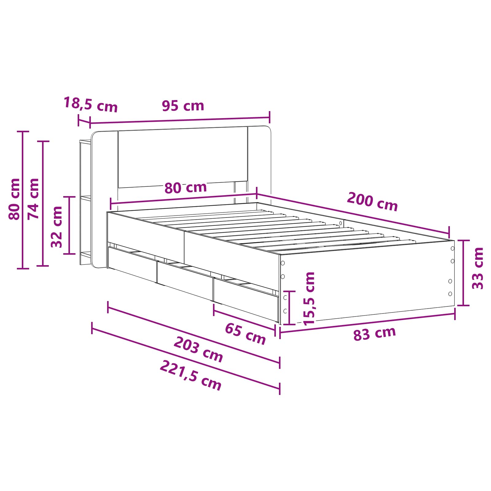 Bettgestell mit Stauraum Betongrau 80 x 200 cm Holzwerkstoff