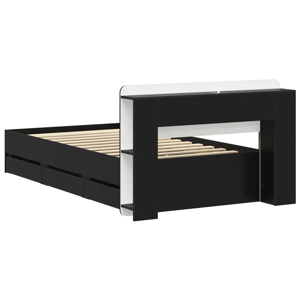 Bettgestell mit Stauraum Schwarz 90 x 190 cm Holzwerkstoff