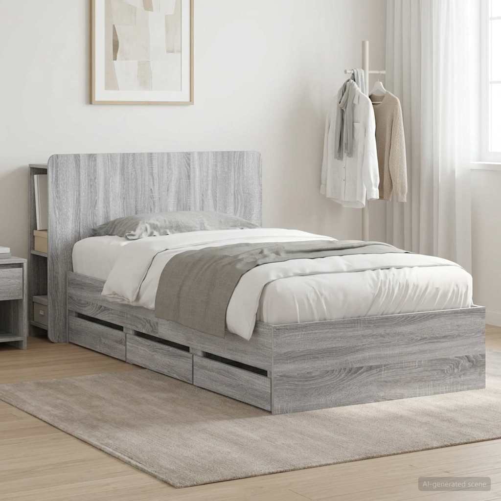Bettgestell mit Stauraum Sonoma-Grau 100 x 200 cm Holzwerkstoff