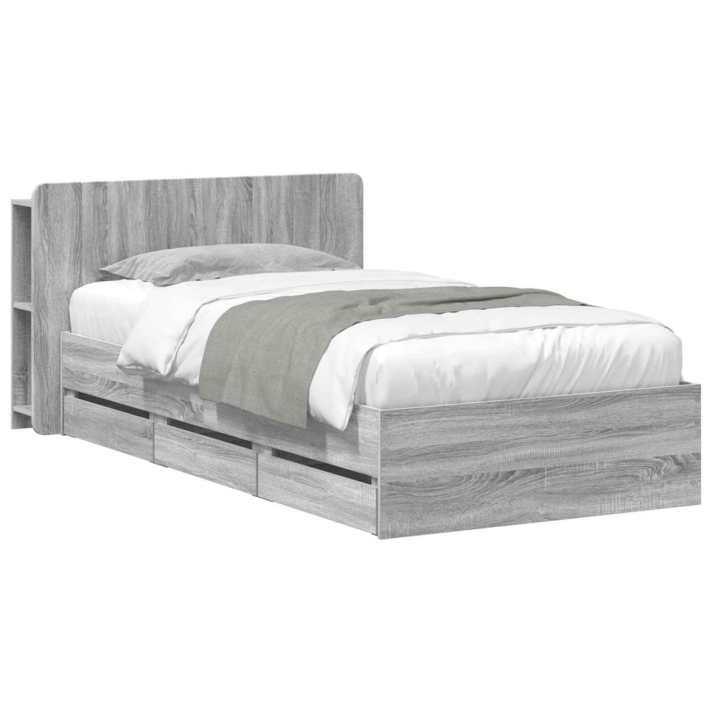 Bettgestell mit Stauraum Grau Sonoma 100 x 200 cm Holzwerkstoff