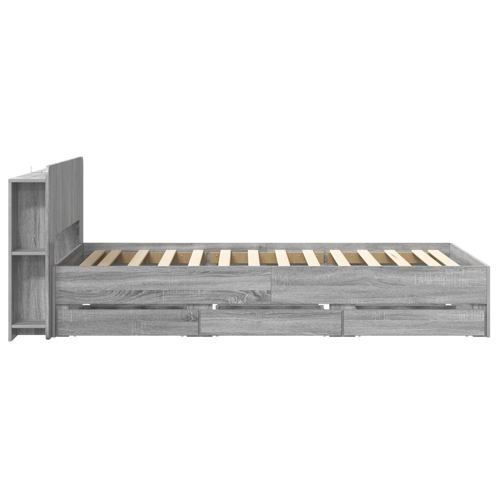 Bettgestell mit Stauraum Sonoma-Grau 100 x 200 cm Holzwerkstoff