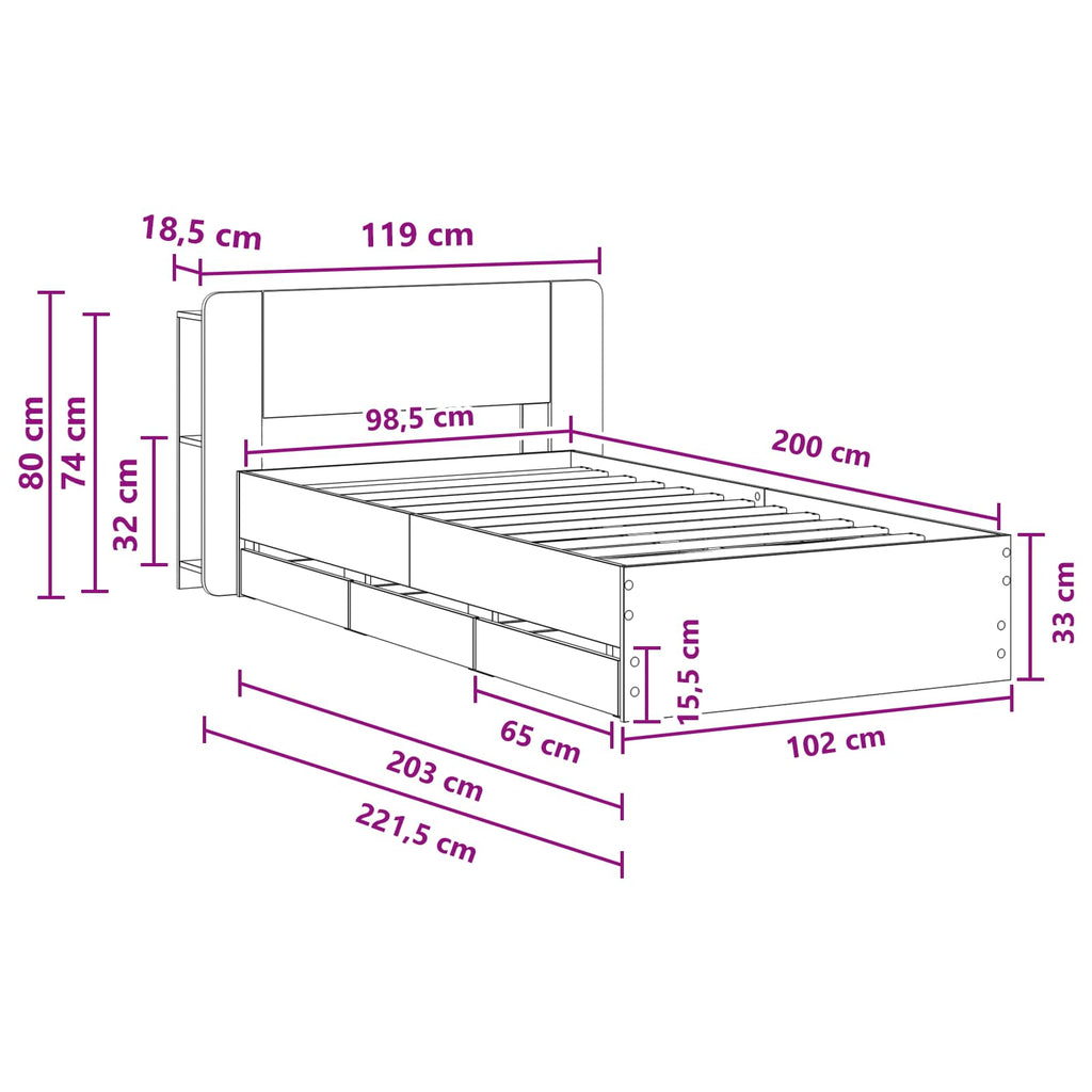 Bettgestell mit Stauraum Grau Sonoma 100 x 200 cm Holzwerkstoff
