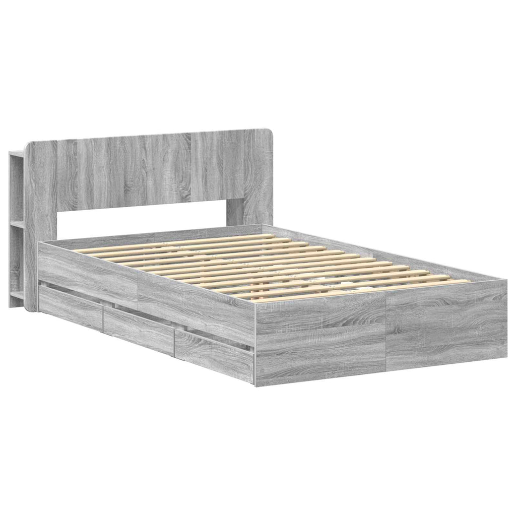 Bettgestell mit Stauraum Grau Sonoma 120 x 190 cm Holzwerkstoff
