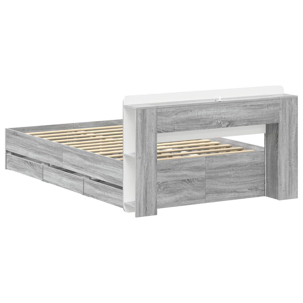 Bettgestell mit Stauraum Grau Sonoma 120 x 190 cm Holzwerkstoff