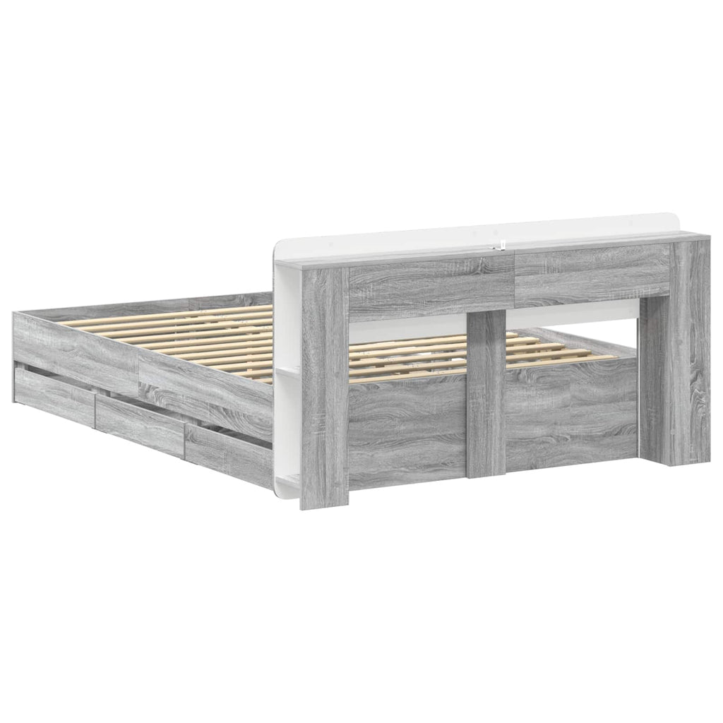 Bettgestell mit Stauraum Grau Sonoma 140 x 190 cm Holzwerkstoff