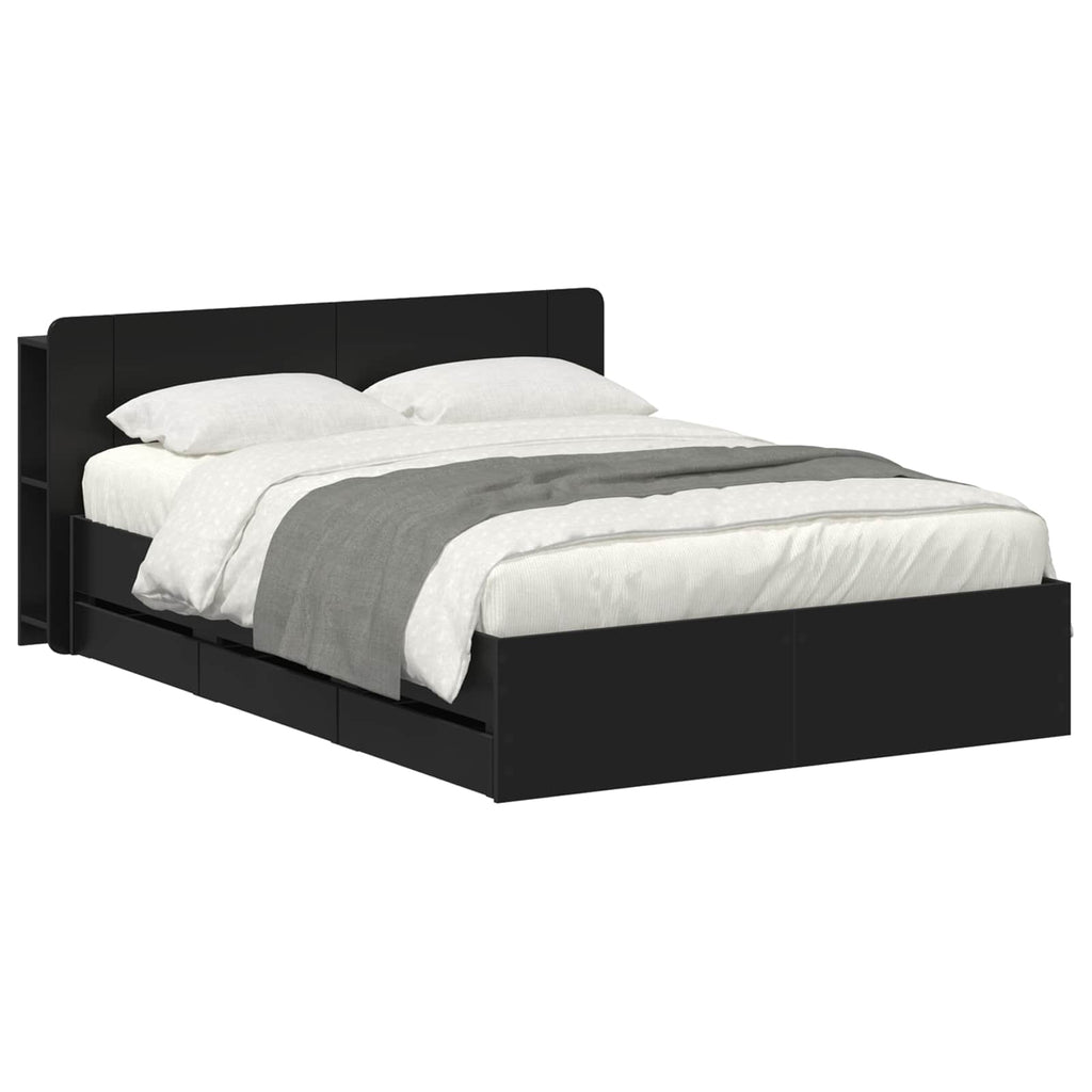 Bettgestell mit Stauraum Schwarz 140 x 190 cm Holzwerkstoff