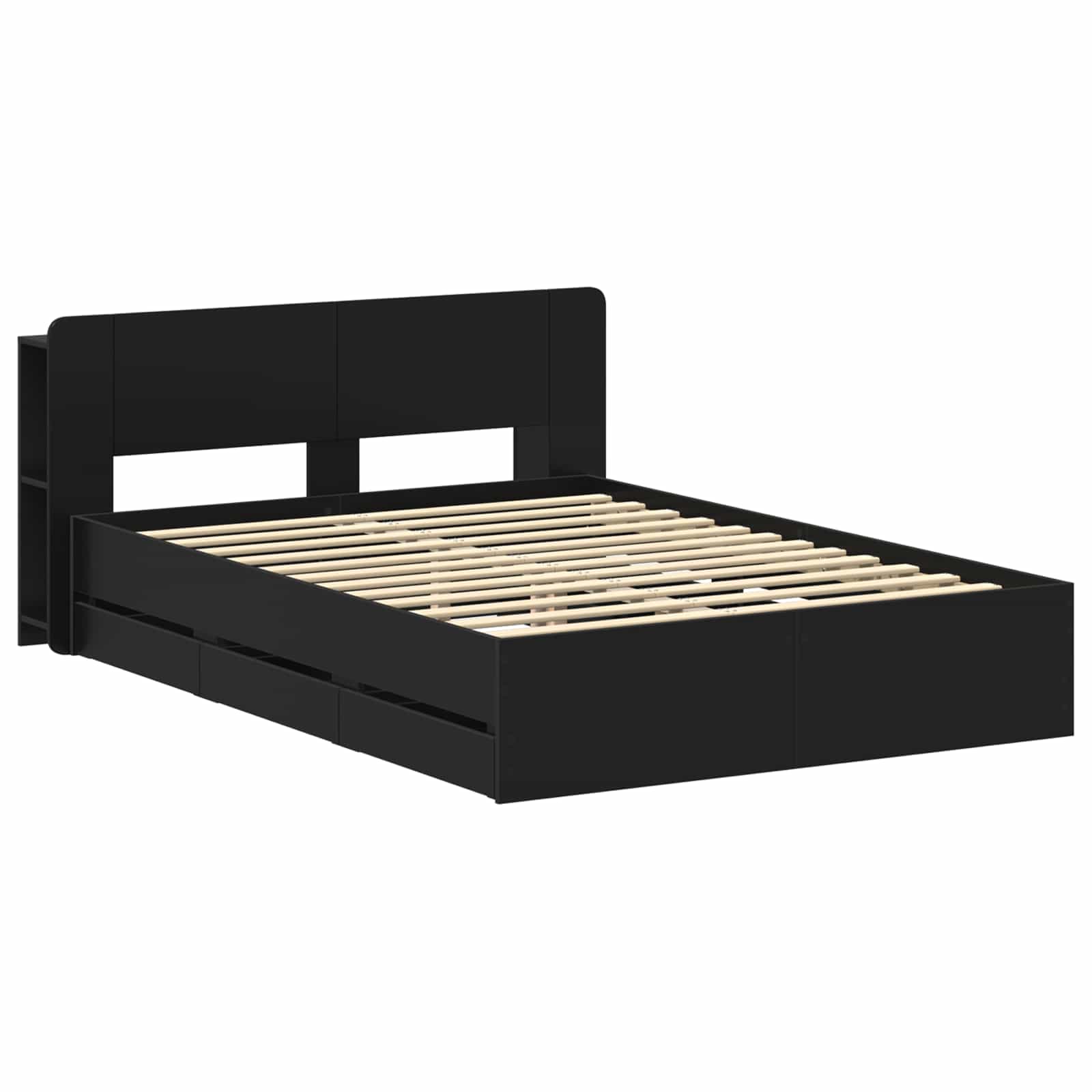 Bettgestell mit Stauraum Schwarz 140 x 190 cm Holzwerkstoff