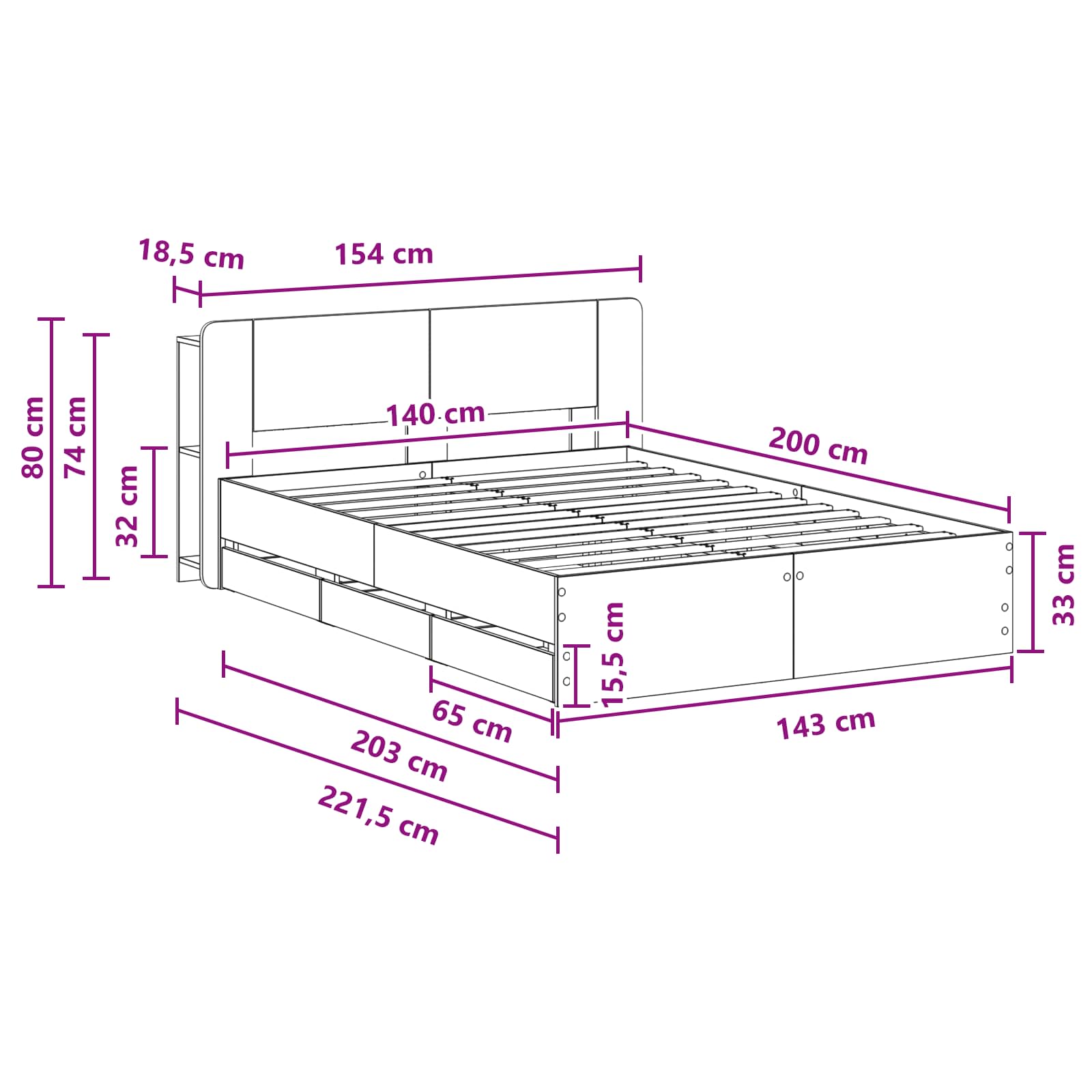 Bettgestell mit Stauraum Weiß 140 x 200 cm Holzwerkstoff