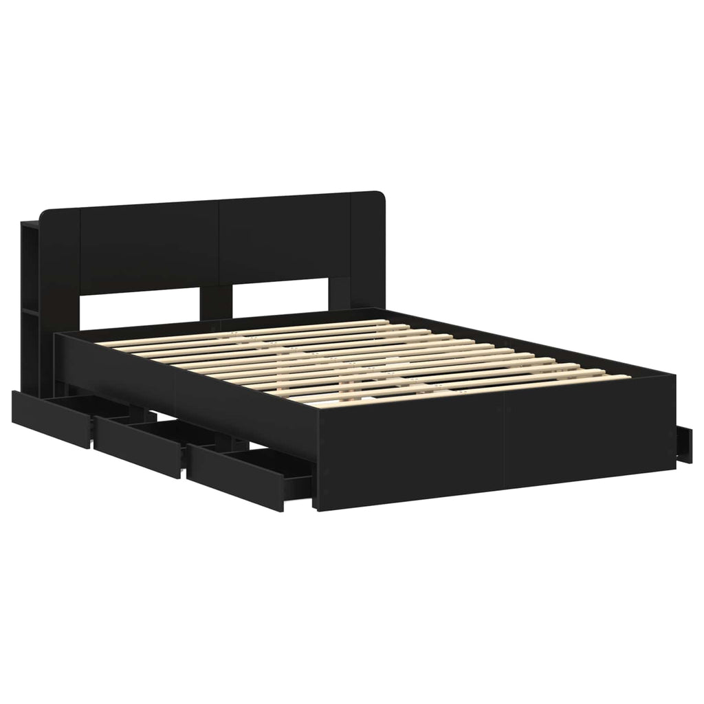 Bettgestell mit Stauraum Schwarz 150 x 200 cm Holzwerkstoff