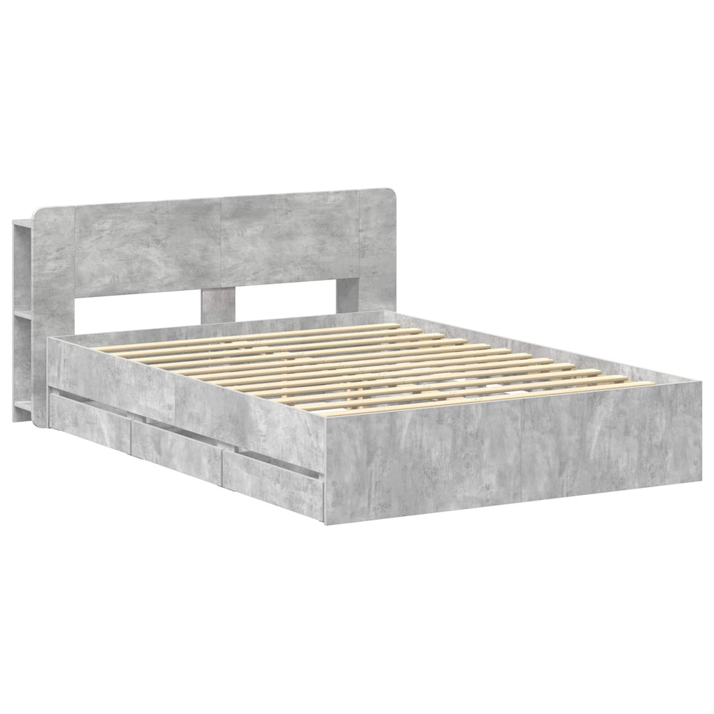 Bettgestell mit Stauraum Betongrau 150 x 200 cm Holzwerkstoff