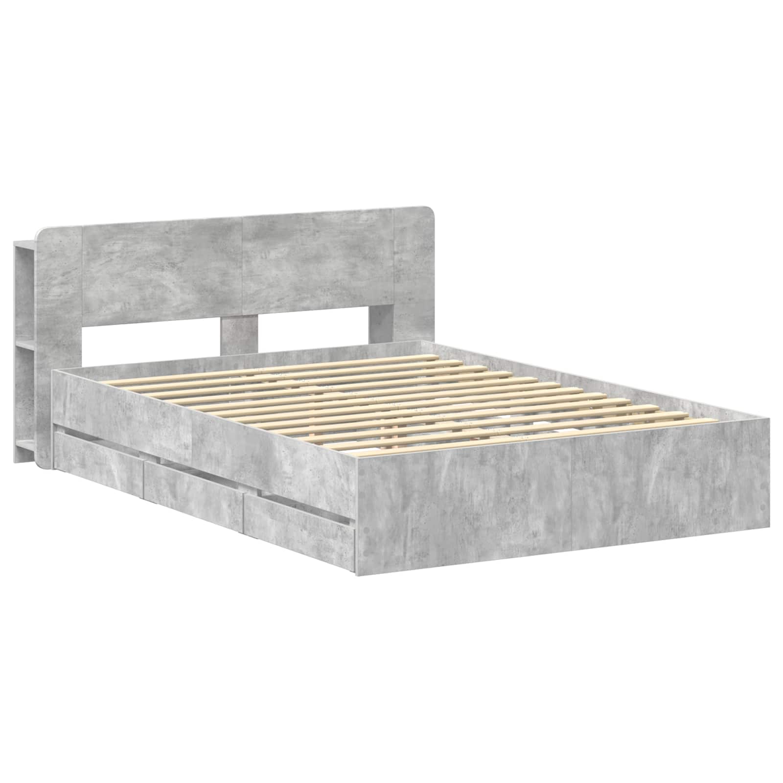 Bettgestell mit Stauraum Betongrau 150 x 200 cm Holzwerkstoff