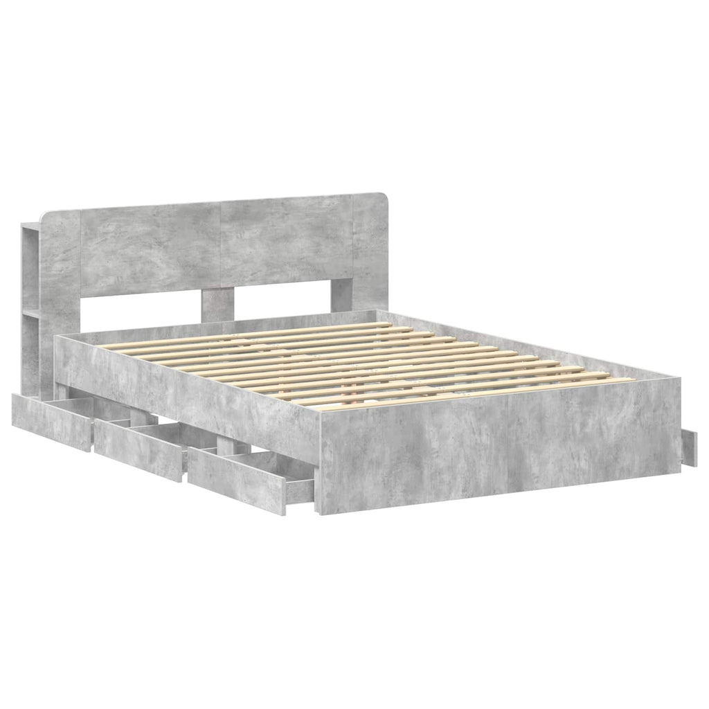 Bettgestell mit Stauraum Betongrau 150 x 200 cm Holzwerkstoff
