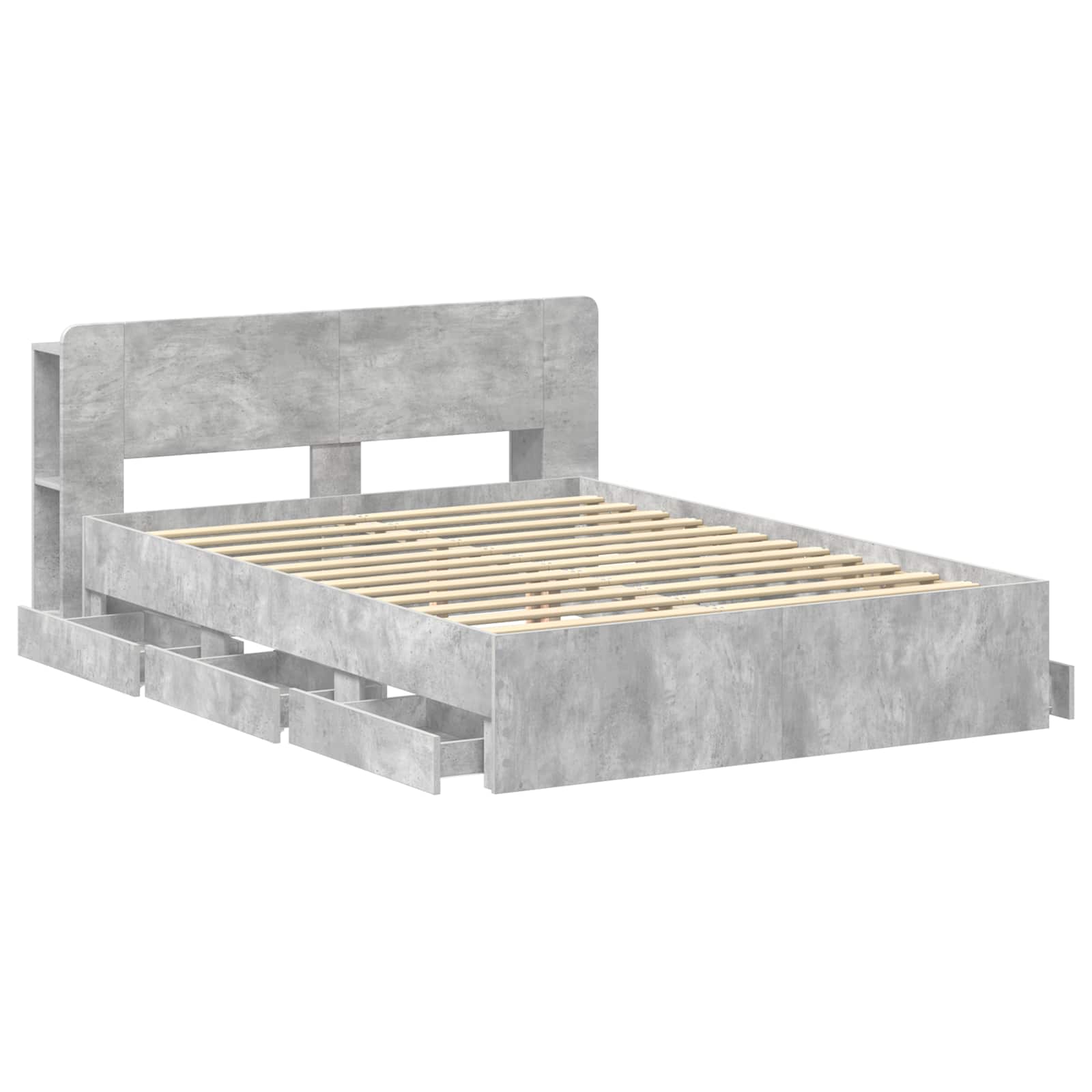 Bettgestell mit Stauraum Betongrau 150 x 200 cm Holzwerkstoff