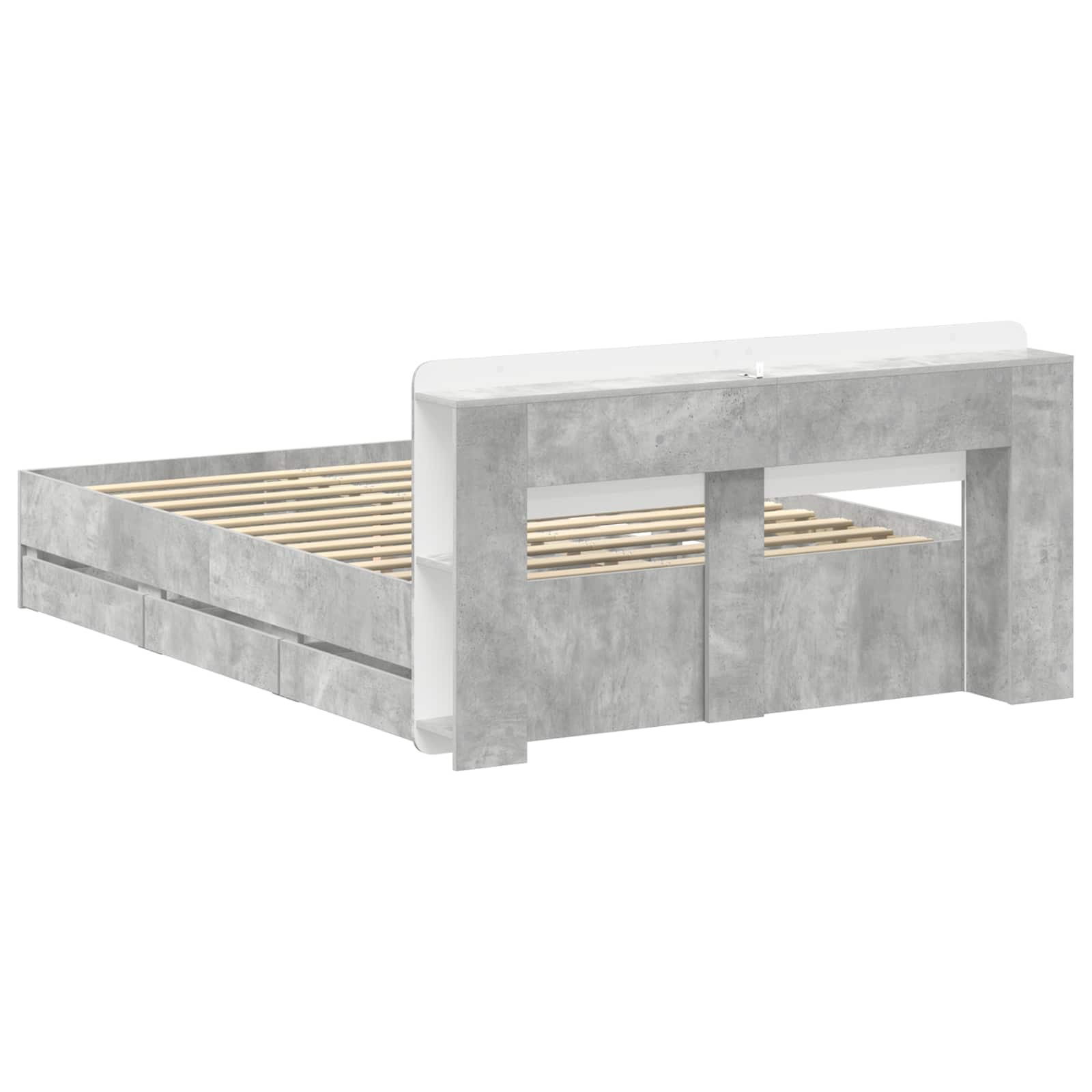 Bettgestell mit Stauraum Betongrau 150 x 200 cm Holzwerkstoff