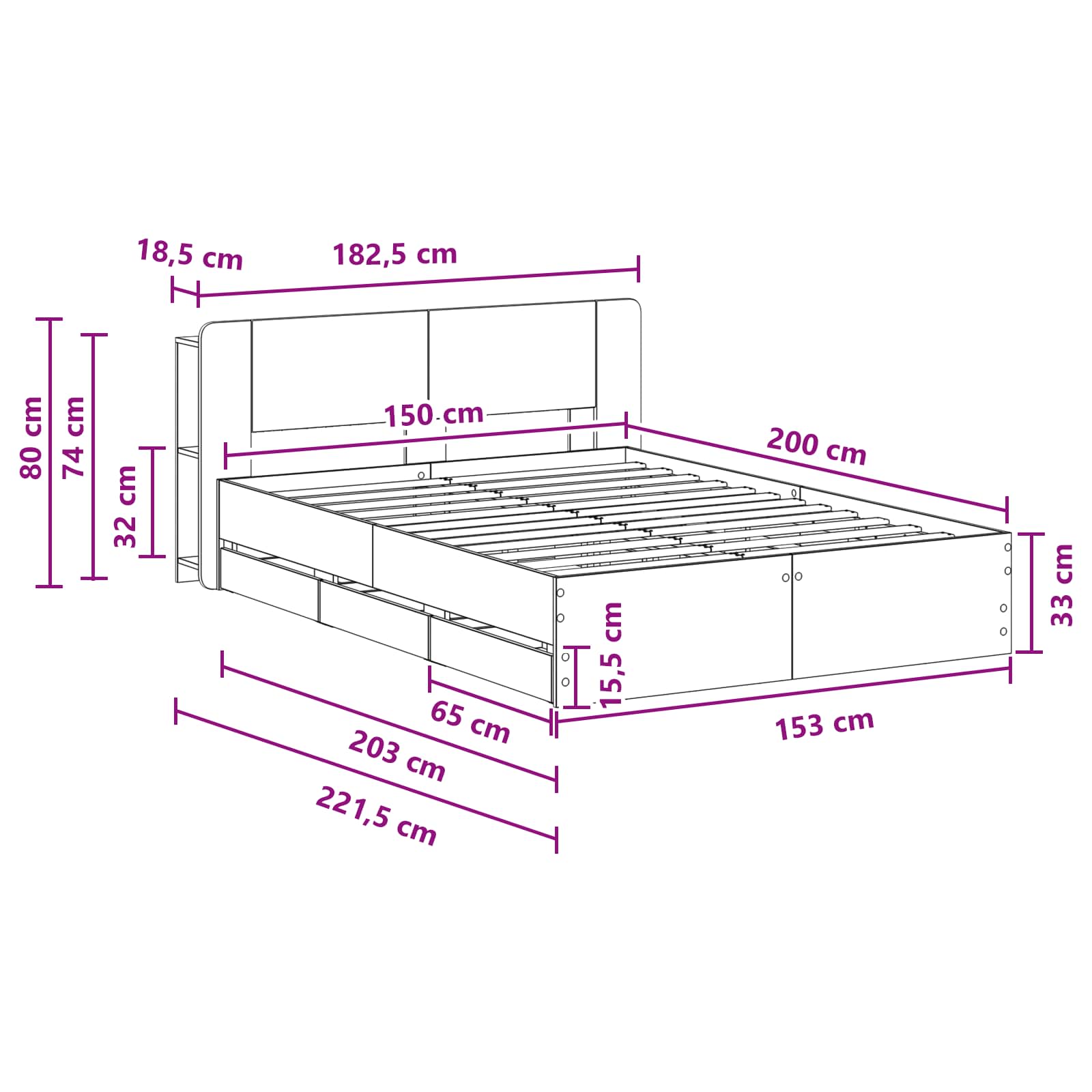 Bettgestell mit Stauraum Betongrau 150 x 200 cm Holzwerkstoff