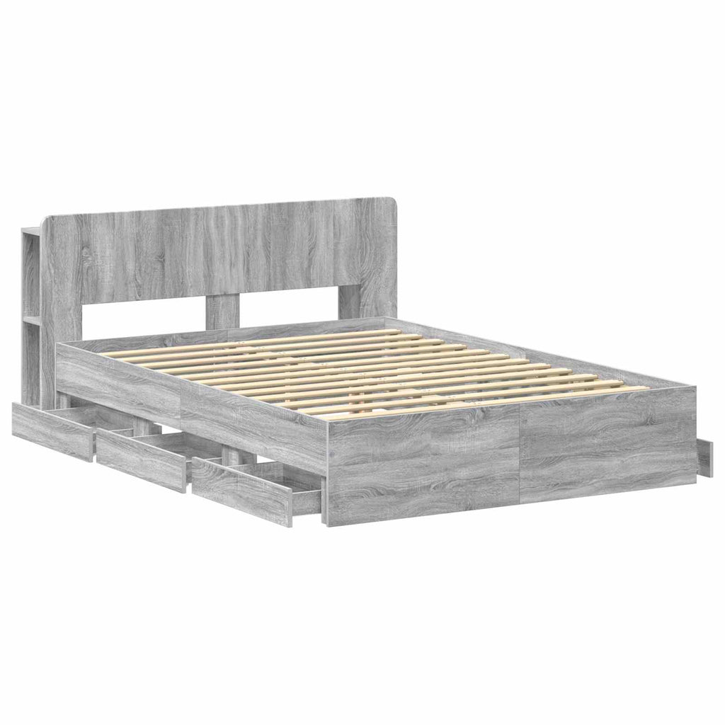 Bettgestell mit Stauraum Grau Sonoma 150 x 200 cm Holzwerkstoff