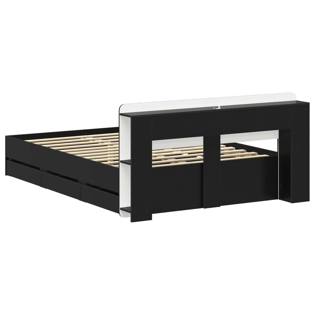 Bettgestell mit Stauraum Schwarz 160 x 200 cm Holzwerkstoff