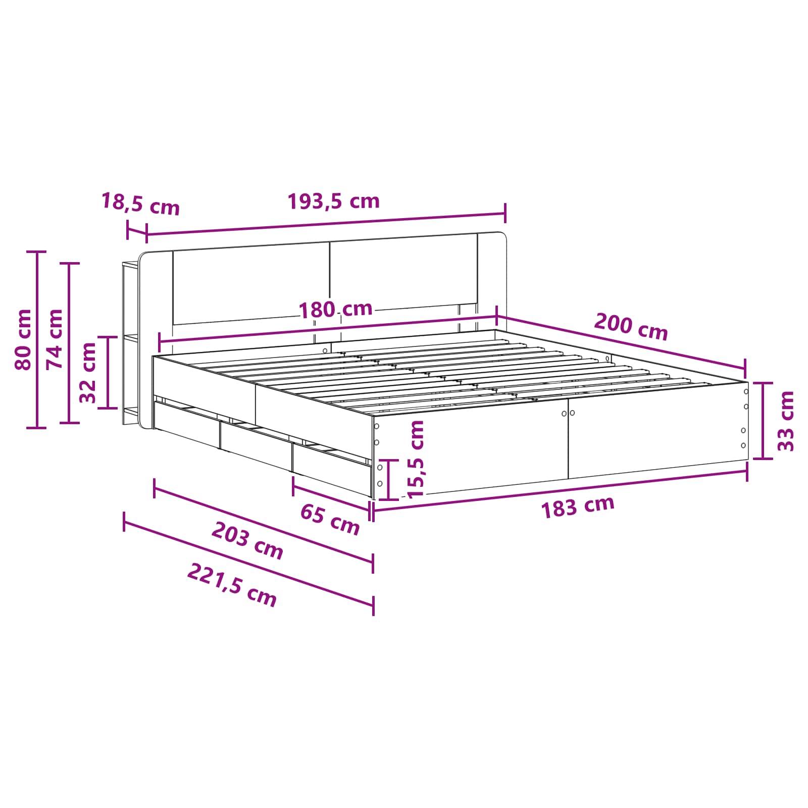Bettgestell mit Stauraum Schwarz 180 x 200 cm Holzwerkstoff