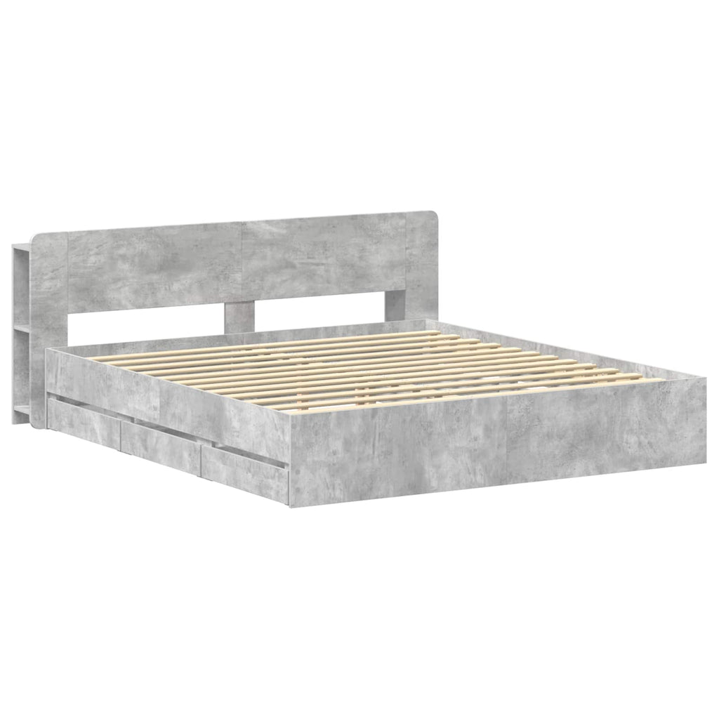 Bettgestell mit Stauraum Betongrau 180 x 200 cm Holzwerkstoff