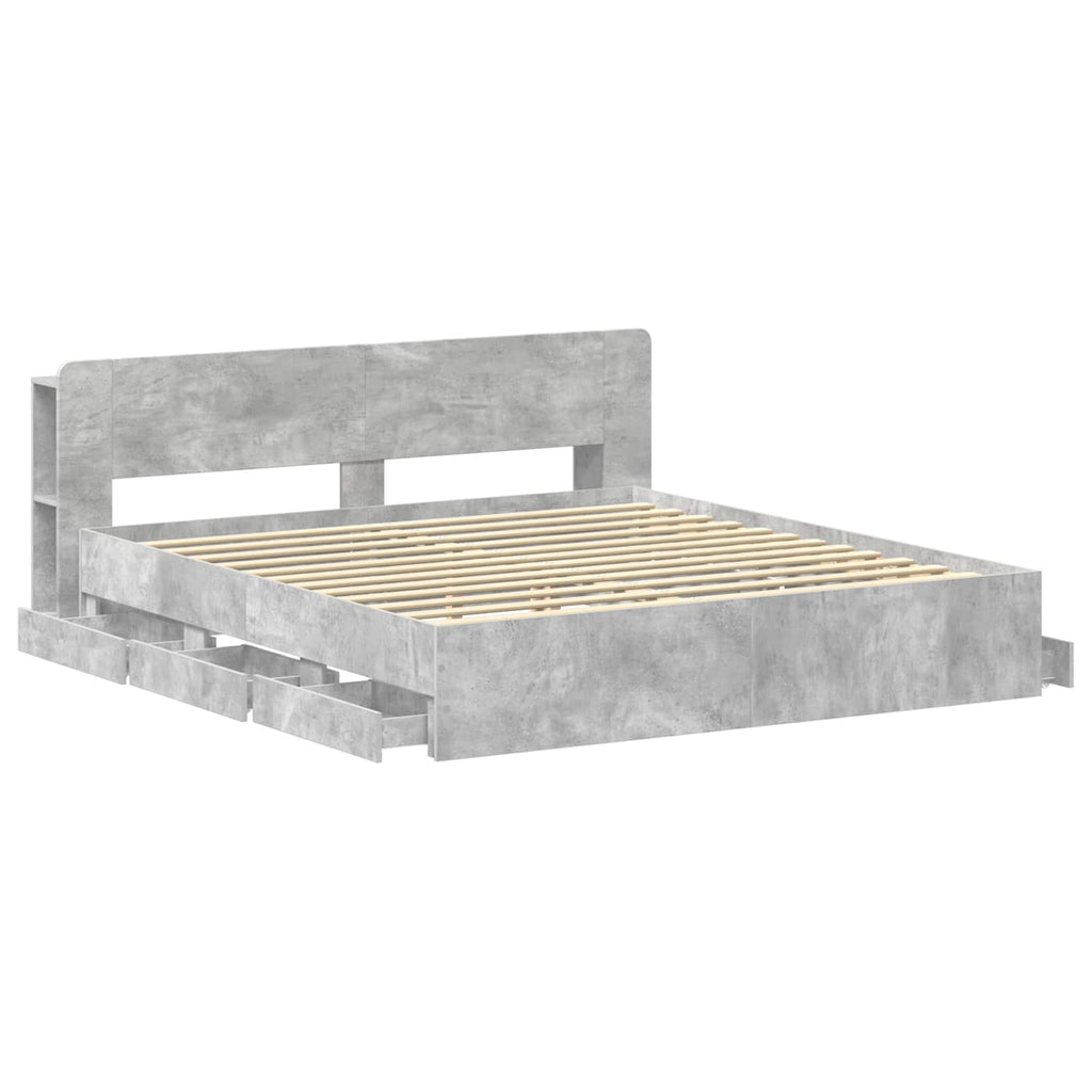 Bettgestell mit Stauraum Betongrau 180 x 200 cm Holzwerkstoff
