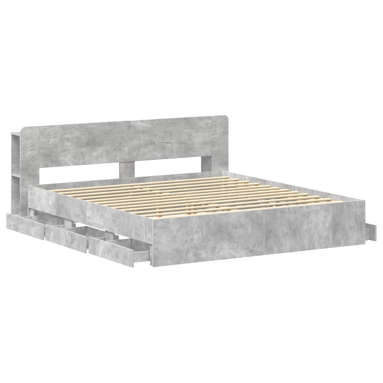 Bettgestell mit Stauraum Betongrau 180 x 200 cm Holzwerkstoff