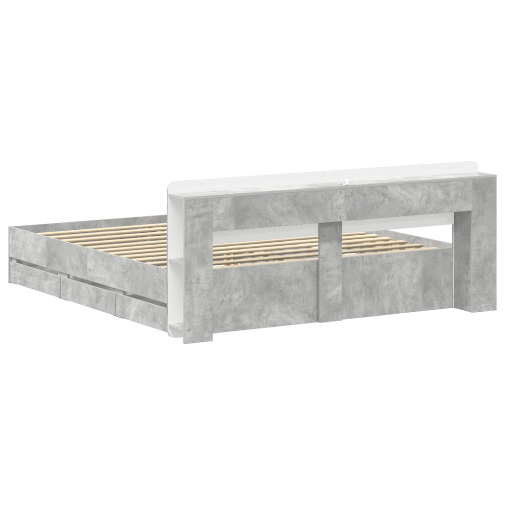 Bettgestell mit Stauraum Betongrau 180 x 200 cm Holzwerkstoff