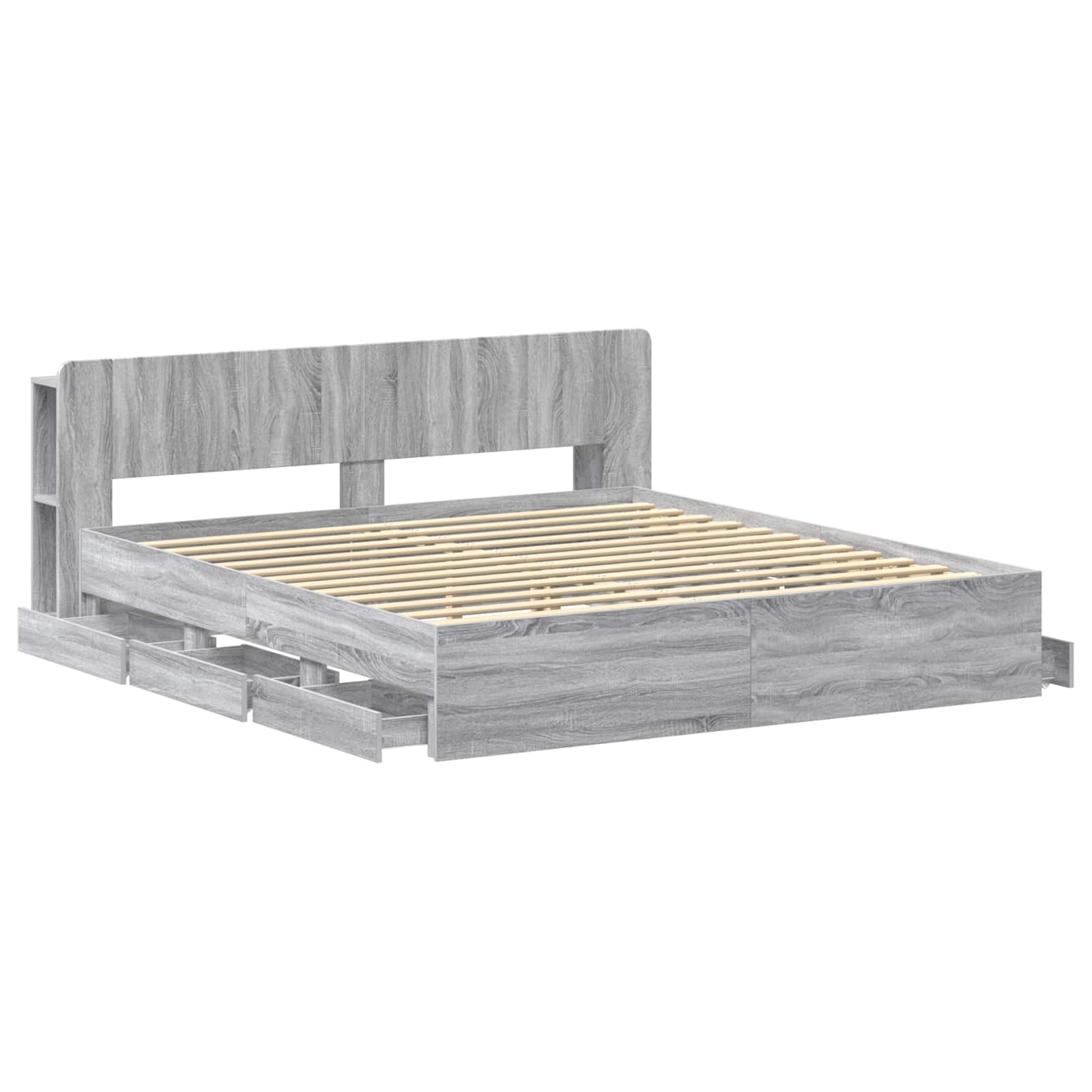 Bettgestell mit Stauraum Grau Sonoma 180 x 200 cm Holzwerkstoff
