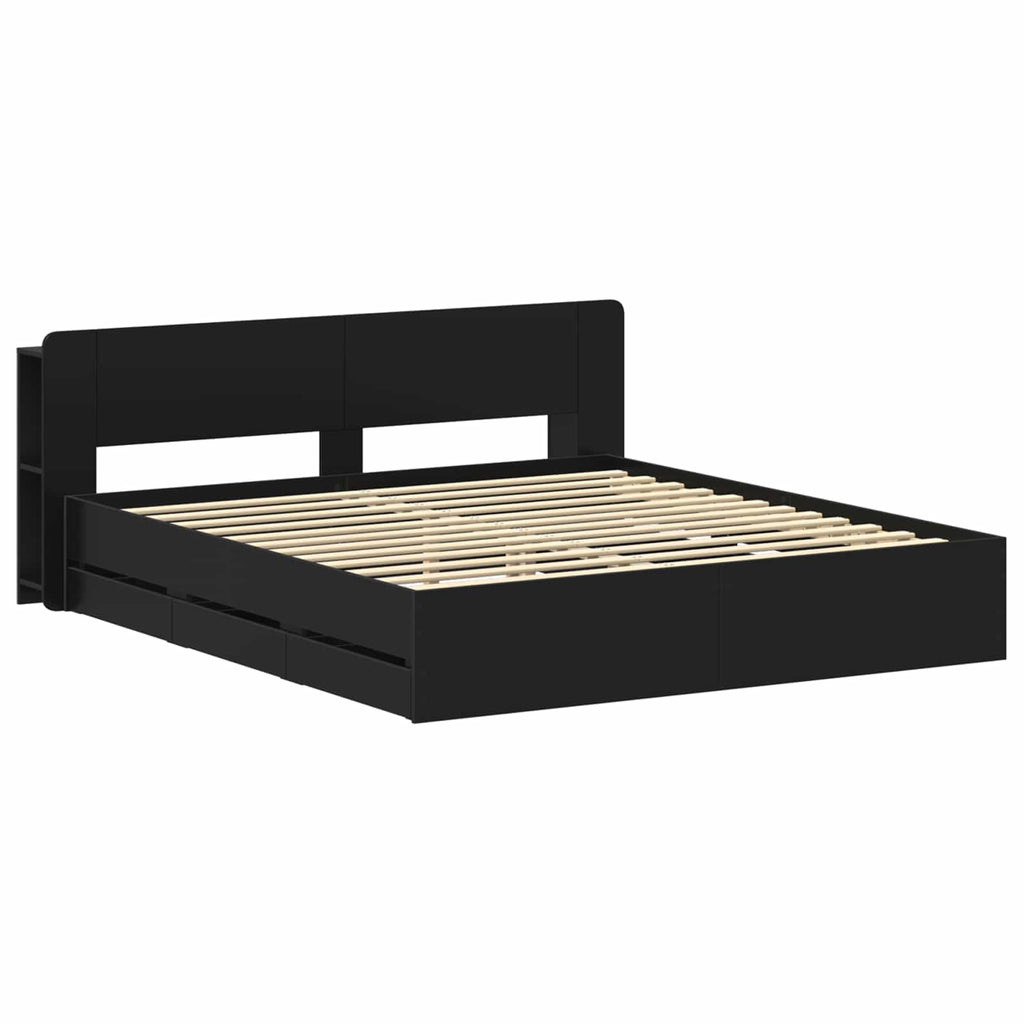 Bettgestell mit Stauraum Schwarz 200 x 200 cm Holzwerkstoff