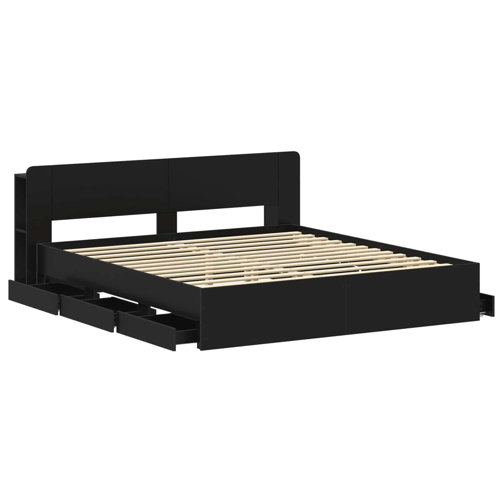Bettgestell mit Stauraum Schwarz 200 x 200 cm Holzwerkstoff