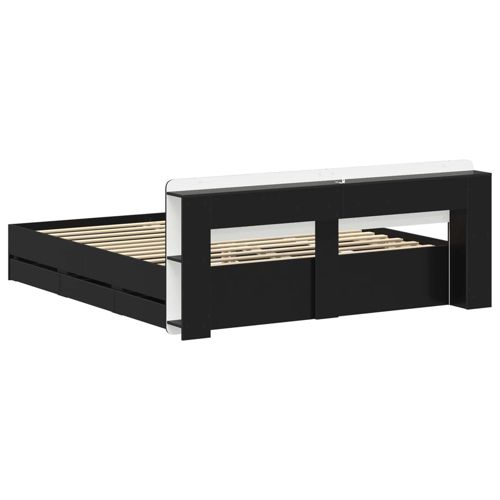 Bettgestell mit Stauraum Schwarz 200 x 200 cm Holzwerkstoff