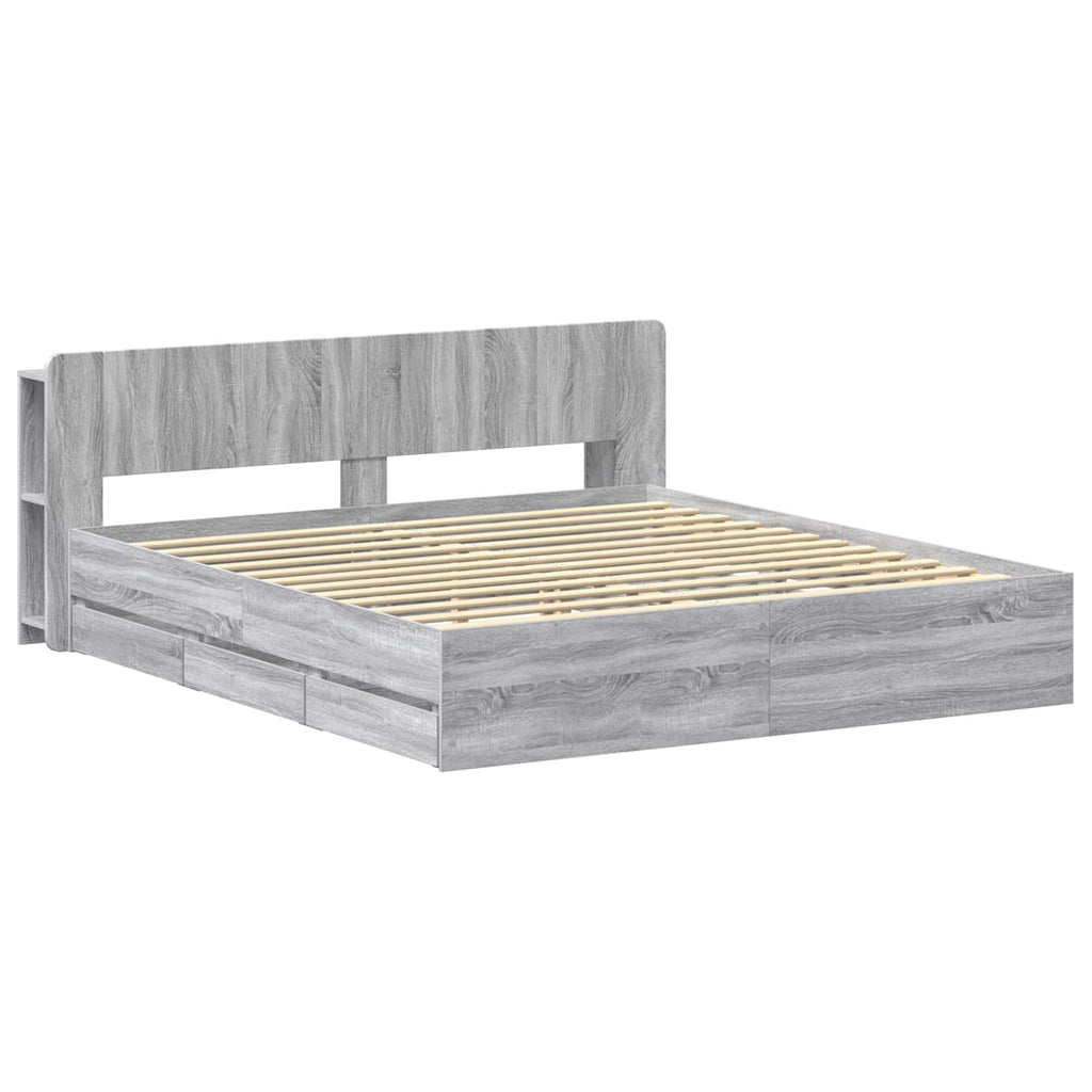 Bettgestell mit Stauraum Grau Sonoma 200 x 200 cm Holzwerkstoff
