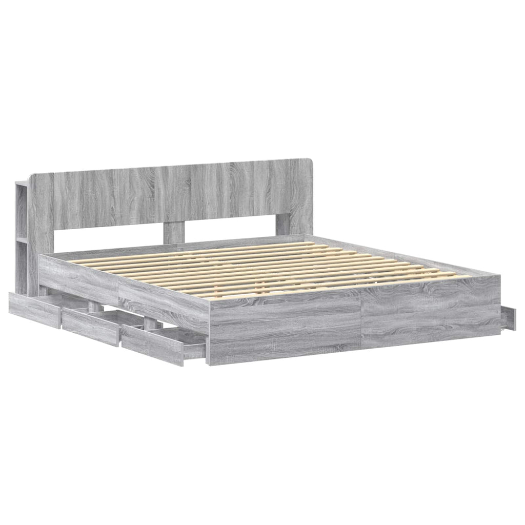 Bettgestell mit Stauraum Grau Sonoma 200 x 200 cm Holzwerkstoff